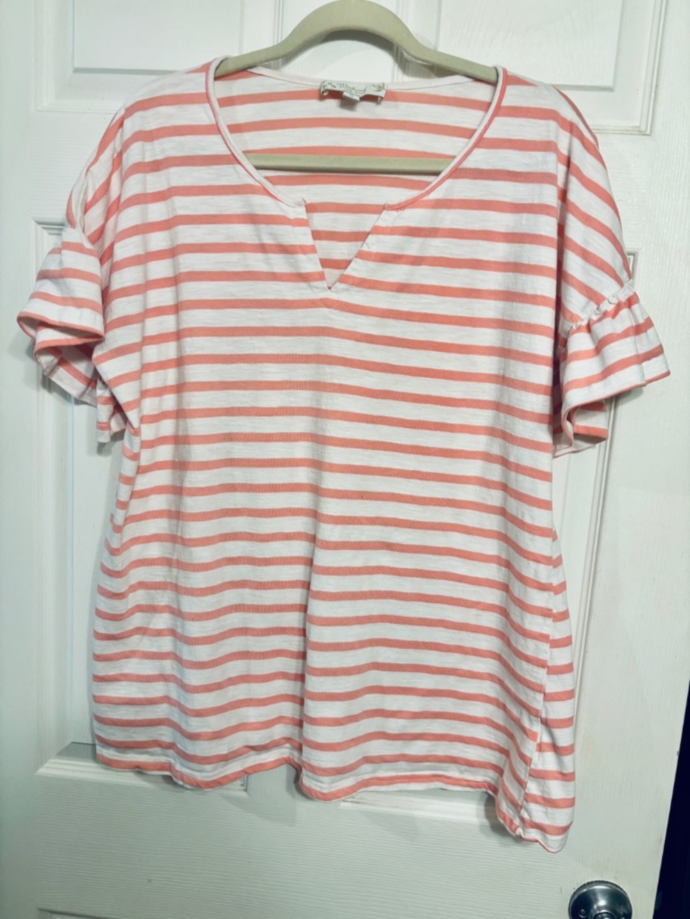 Pink & White Stripe Ruffle Sleeve Top 1X